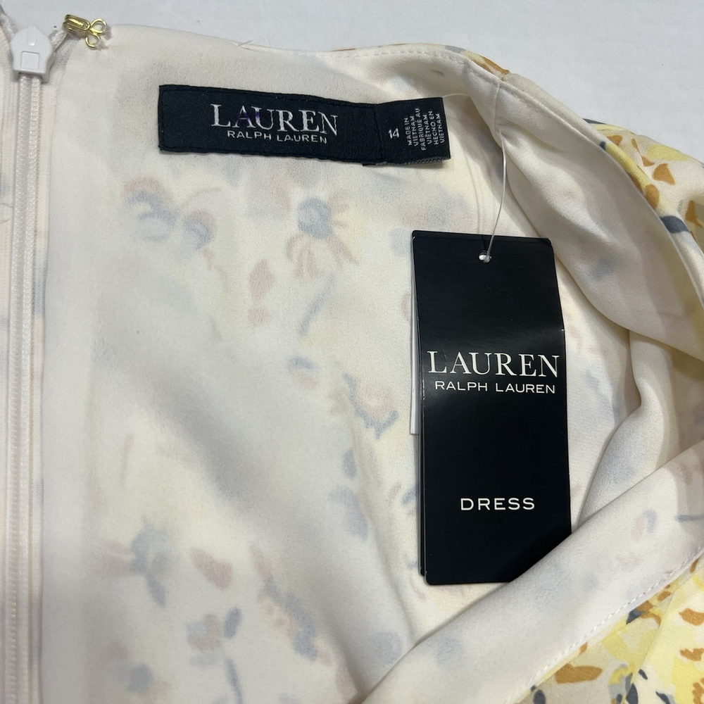 Lauren Ralph Women's Florals Georgette Flutter-Sleeve A-Line Dress Sz 14 Yellow - Picture 15 of 16